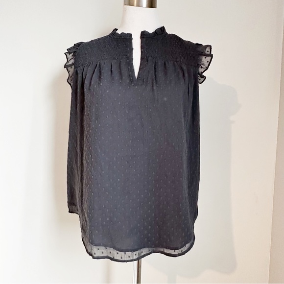 Loft Grey Swiss Clip Dot Blouse Top Flutter Butterfly Sleeves, size Medium - Picture 1 of 16